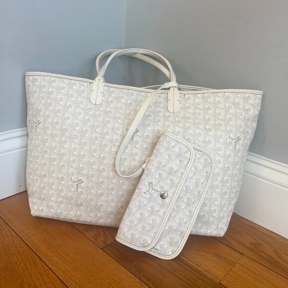 MINT Goyard Goyardine Saint Louis PM White Tote Bag Free Poshmark Authentication - Picture 1 of 14
